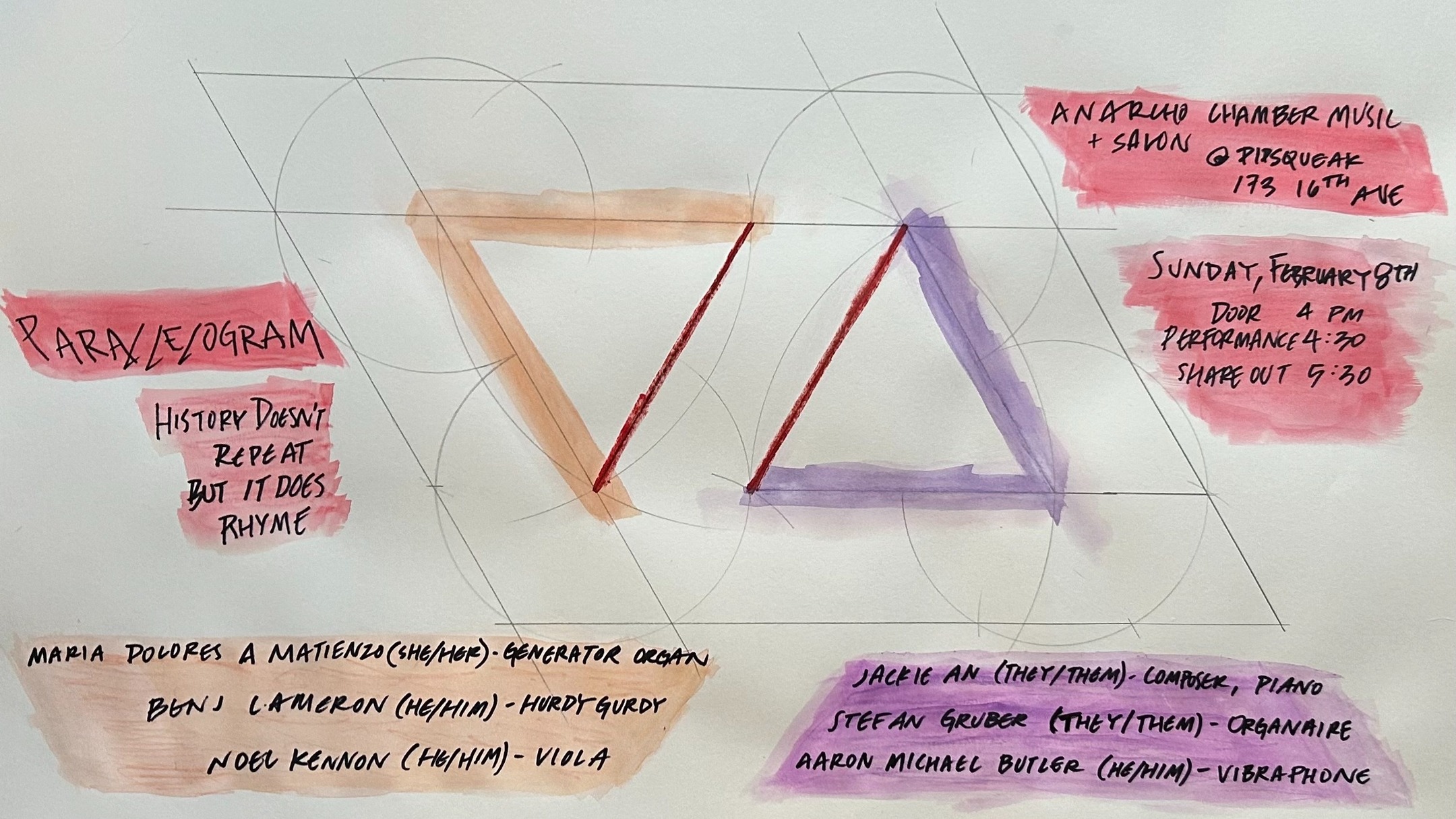 hand painted/hand written show flyer, repeating info listed above