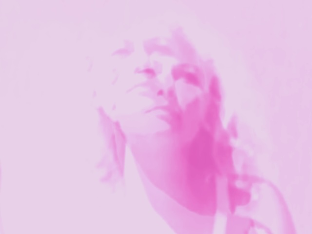 promo image for “she’s buoyant”. a pink and magenta image of two images of the same woman overlaid on another, with a difference of approximately 7 degrees.